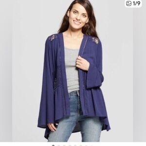 Knox Rose Open Front Navy Gauze and Lace Lightweight Cardigan/Kimono Size M